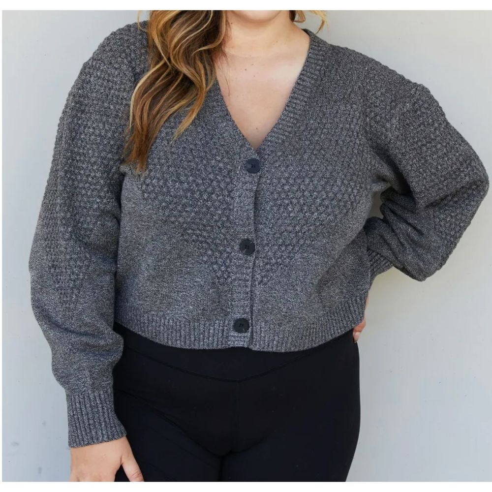 White Birch Speechless Textured Bubble Sleeve Cropped Cardigan